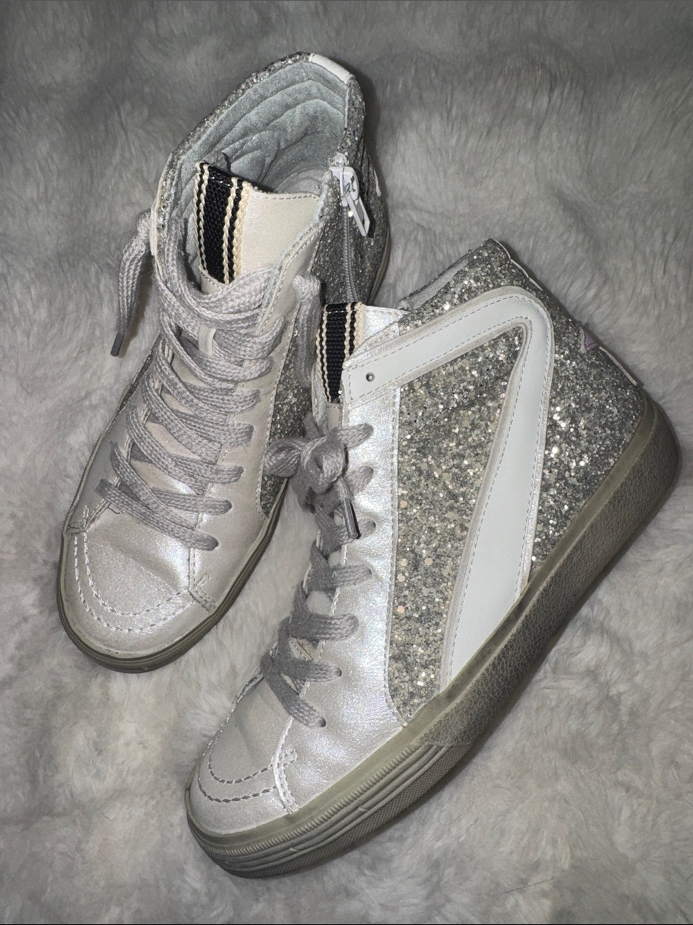 ShuShop rooney goose pearl glitter high top sneakers mid-star golden glitter
